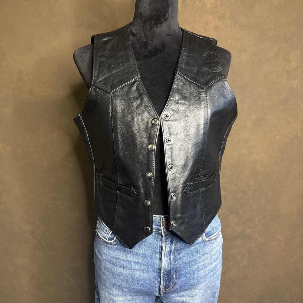 Vintage 90's Ladies Leather Western style Vest Size 10 Protech Leather Apparel